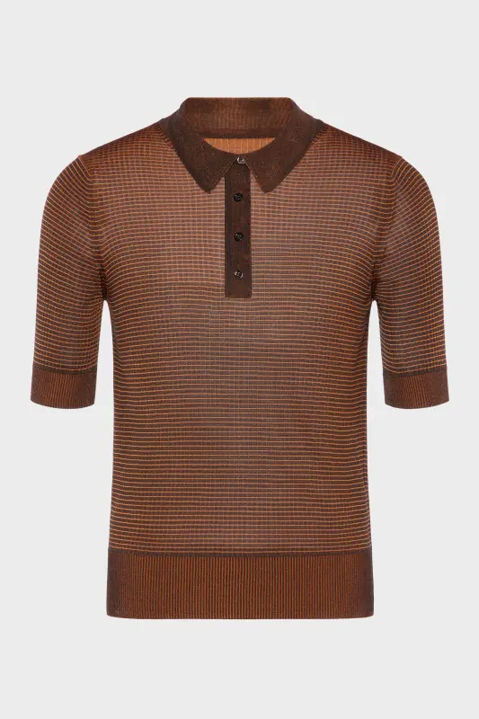 Maison Margiela Dandy check wool knit polo Tapenade online