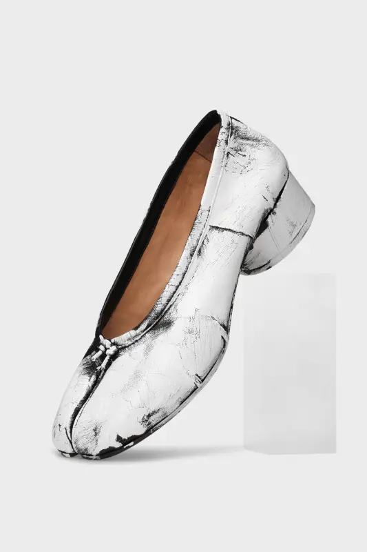Maison Margiela White Hand-painted Heeled Tabi Ballerina Black and White online