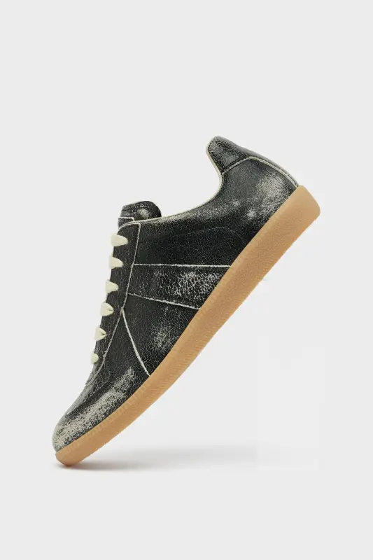 Maison Margiela Womens Black Cracked Leather Replica Sneakers Black and White online